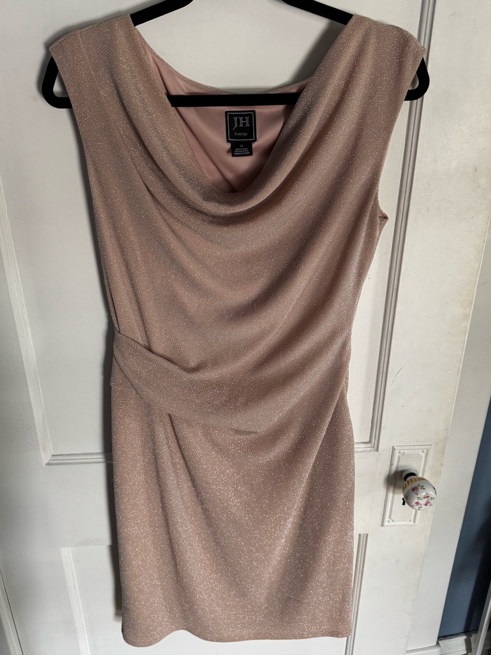 Sz 12 JH Evenings Droop Neck Champagne Colored Mid Dress